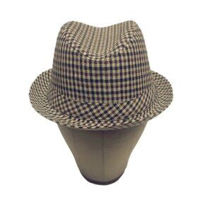 Brown blue casual Trendy structured cross striped Tweed unisex fedora hat OS